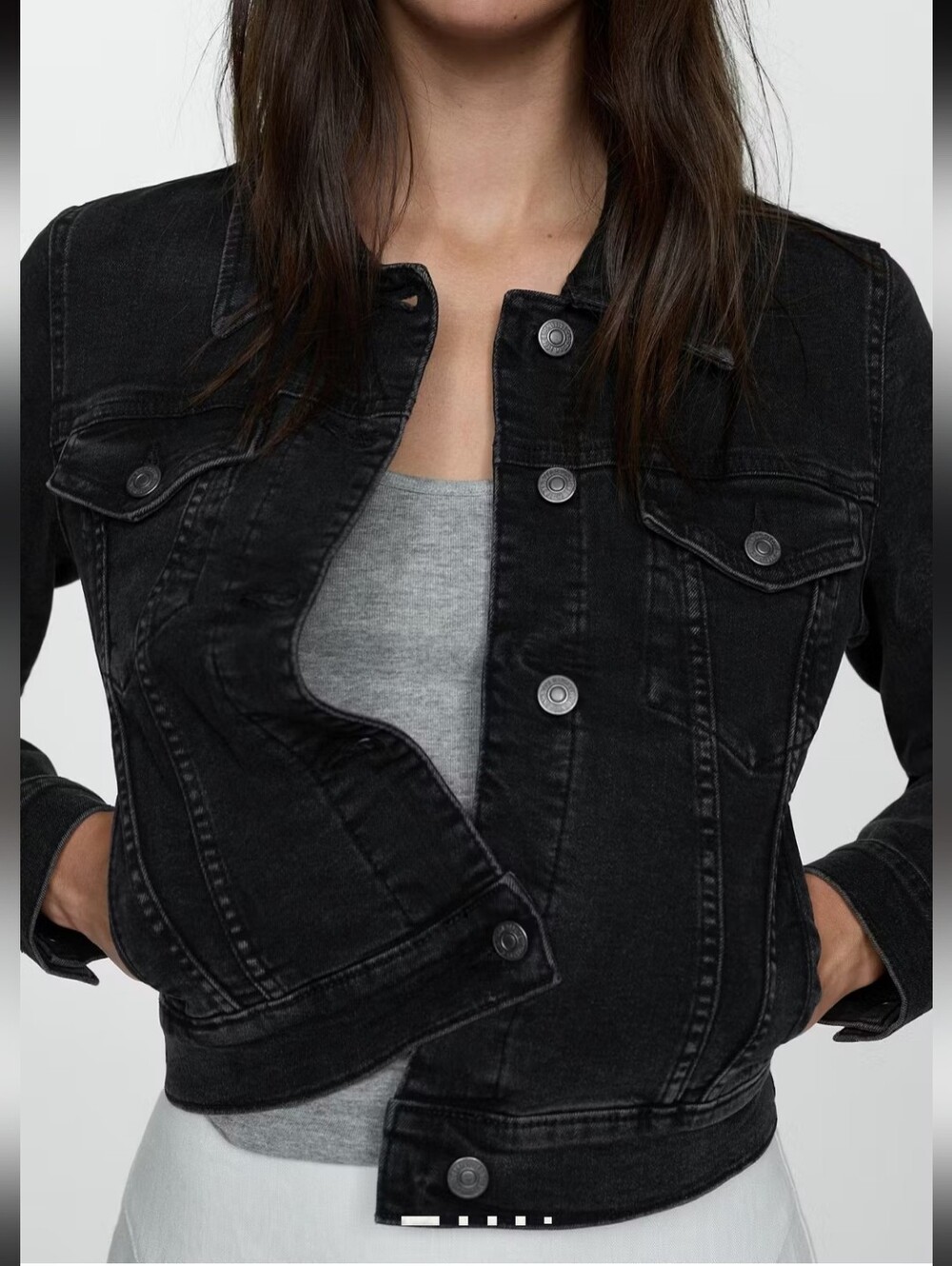 MANGO Gray wash pocketed Denim Trucker Jacket